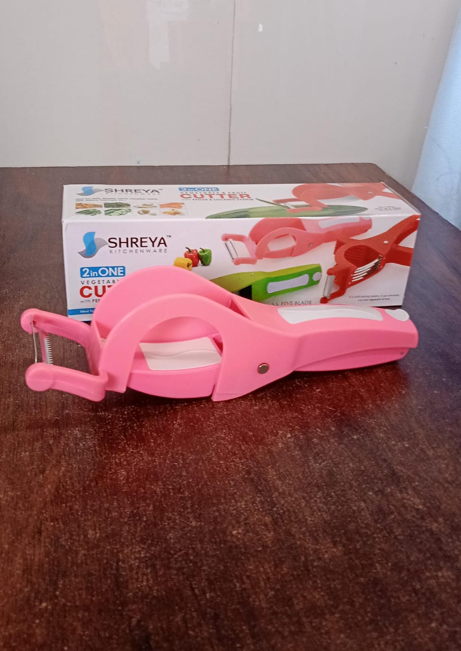 Plastic 2 in 1 Vegetable & Fruit Multi Cutter 5 Blade Vegetable Cutter with Peeler (1 Pc / Multicolor) Plastic 2 in 1 Vegetable & Fruit Multi Cutter 5 Blade Vegetable Cutter with Peeler (1 Pc / Multicolor)